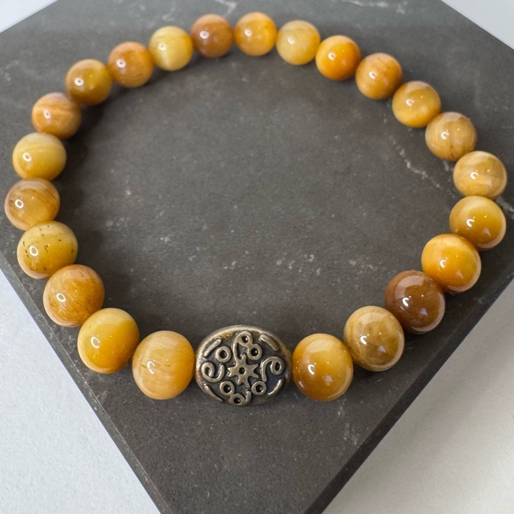 Hand Crafted Yellow Tiger Eye Stretch Bracelet 7” 8mm Beaded NWT - Picture 12 of 12